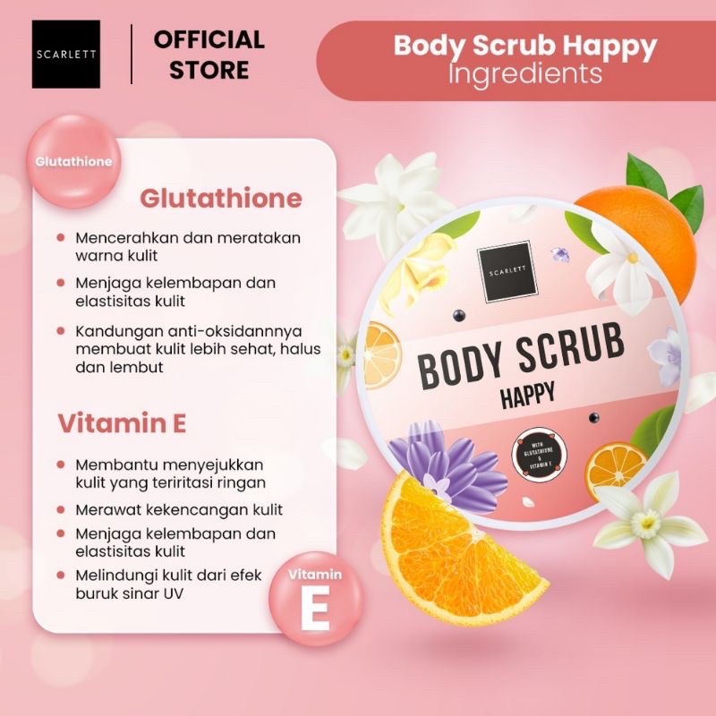 happy series | scarlett whitening happy series | lotion scarlett happy | scatlett body cream | scarlett body serum | scarlett body scrub happy