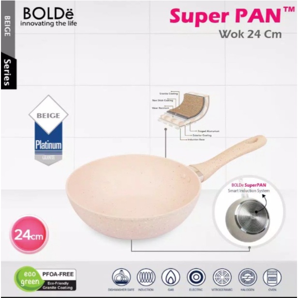 BOLDe Super Pan Wok Pan Granite Coating 24 CM Beige - Wajan Penggorengan 24CM Free Packing