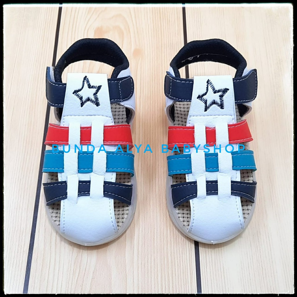 Sandal Anak Laki Usia 4 Tahunan Tali Bintang PUTIH Size 29 - 30 - Sandal Anak Cowok Keren Modle Tali Putih