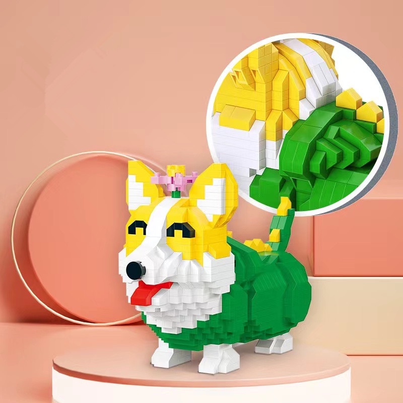 Mainan Rakitan Balok Bangunan Model Hewan Kucing Oranye Corgi Erha Magic Doma Micro Partikel