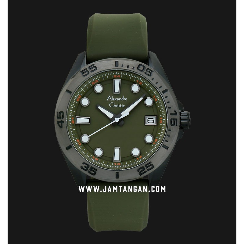 Alexandre Christie AC 6580 MDREPGN Men Green Army Dial Green Army Rubber Strap