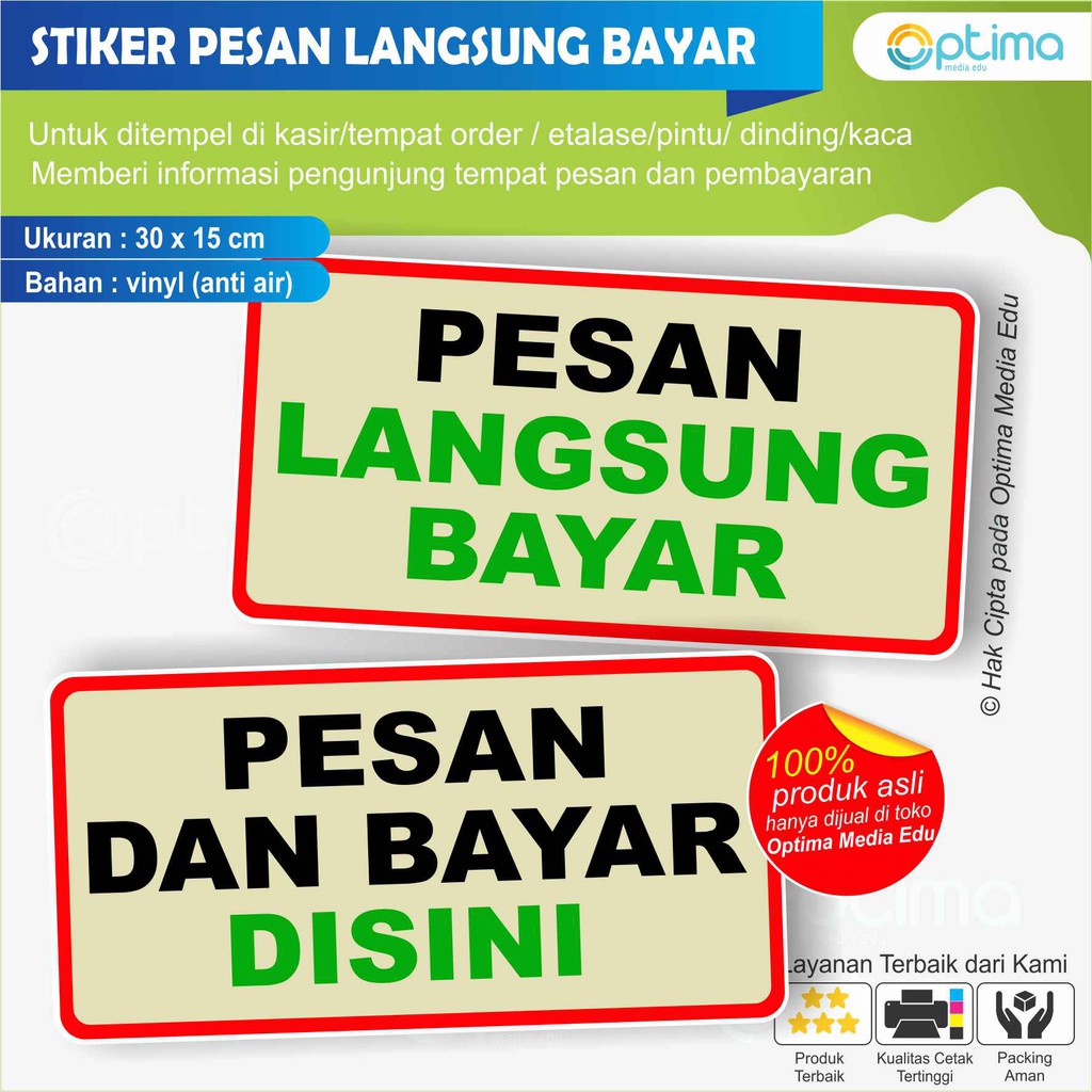 STIKER PESAN LANGSUNG BAYAR / PESAN DAN BAYAR DI SINI