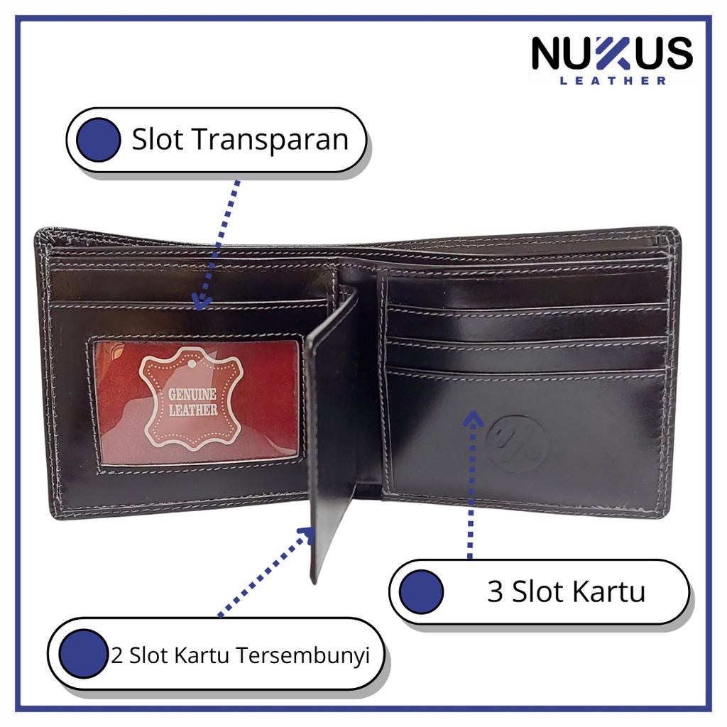 Nukus Leather Dompet Pria Pendek Kulit Sapi Asli Hitam