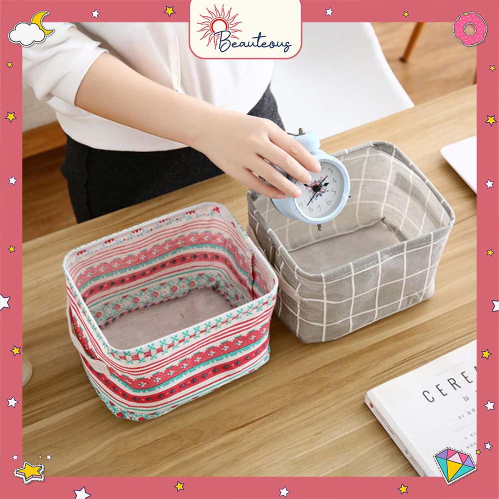 Keranjang Tempat Kosmetik Desktop Storage Multifungsi Organizer Box Kecil Lipat Motif Lucu