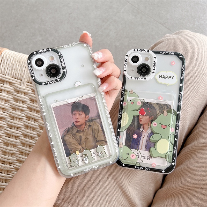 Soft Case Pelindung Lensa Transparan Desain Kartu Dinosaurus Untuk iPhone 12 13 Pro MAX 11 X XR XS MAX 7 8 Plus