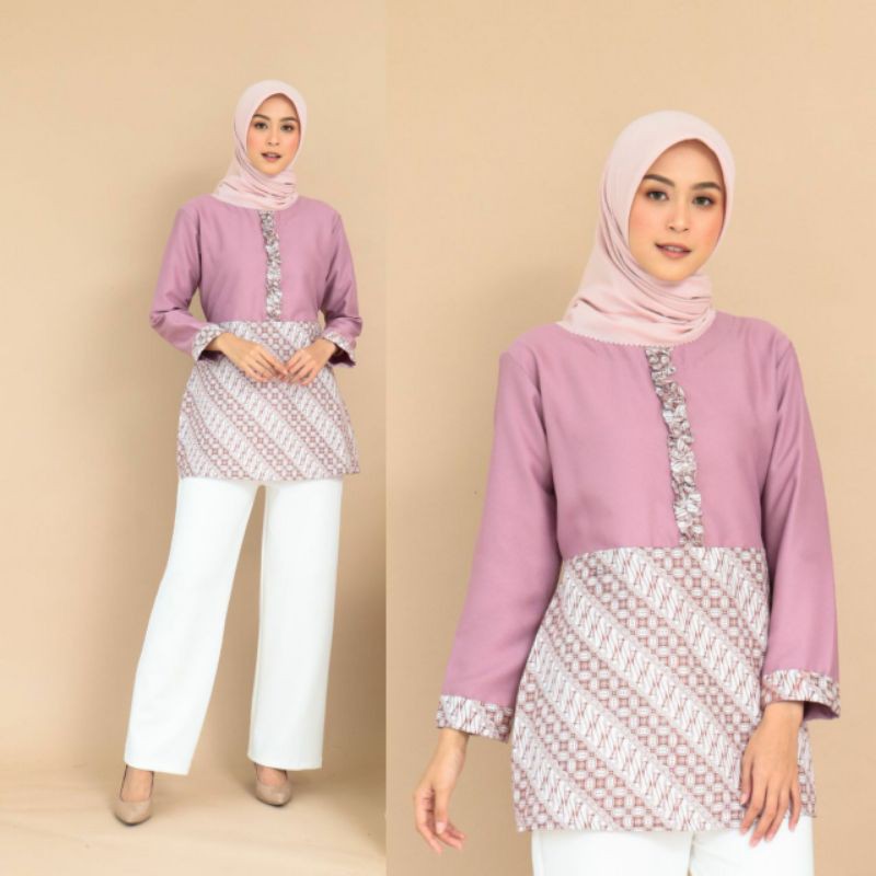 tey-17 Batik wanita ASJ SA HRB026 Kenongo Kemeja Tosca Pendek-sopal purple