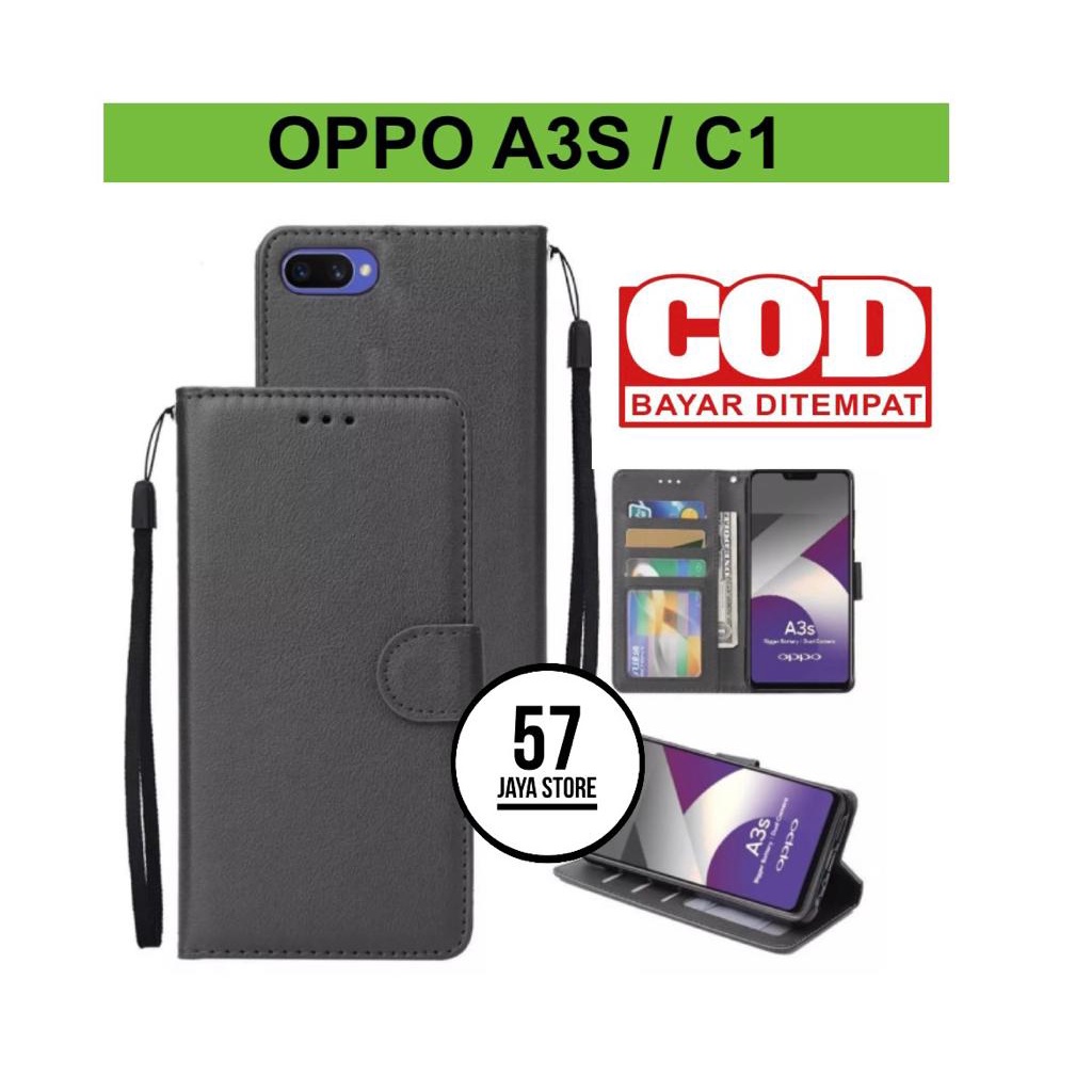 Flip Case oppo A3s Flip Dompet Casing HP Wallet Leather cover