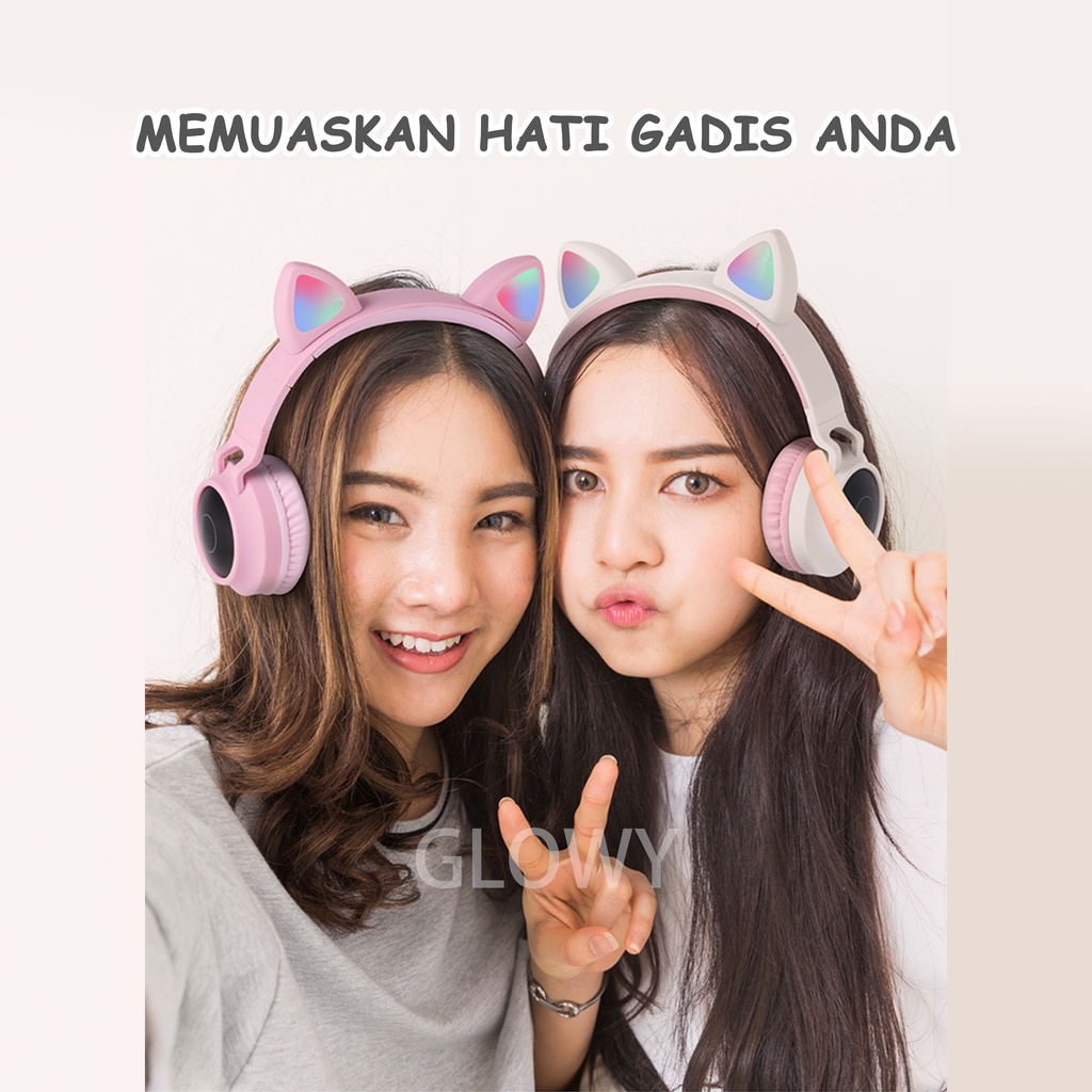 Telinga kucing motif baru headphone bluetooth 5.0 wireless lucu tren headset bluetooth warna pink headphone olahraga headset gaming super lama daya tahan baterai