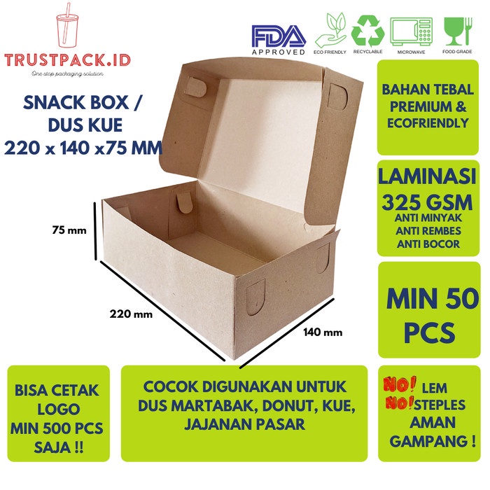 BOX DUS KARDUS KOTAK BROWNIES ROTI MARTABAK 22x14x7,5 KRAFT LAMINASI