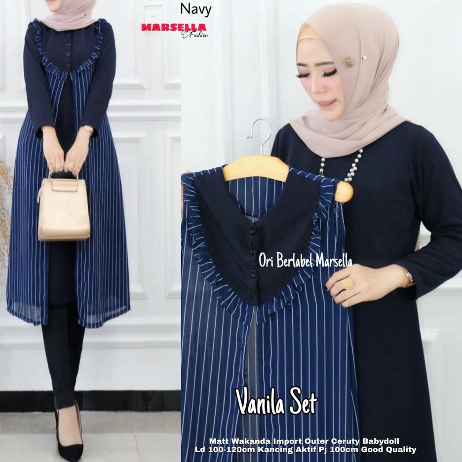 Tidak Diragukan.. Vanila Set by Marsella Allsize Ld 100-120 Busui Tunik Bahan Wakanda Mix Outer Ceru