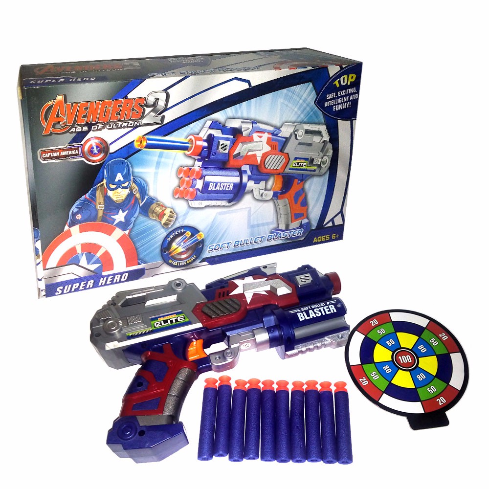 Senapan Pistol Blaster EVA Nerf Soft Bullet Gun - Captain America