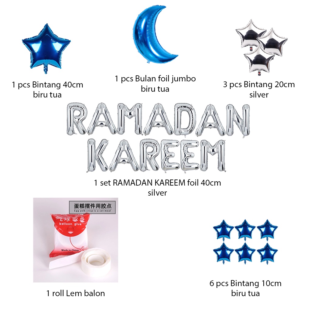 [PAKET] RAMADHAN Set RAMADAN KAREEM -SILVER- Balon Dekorasi Lebaran