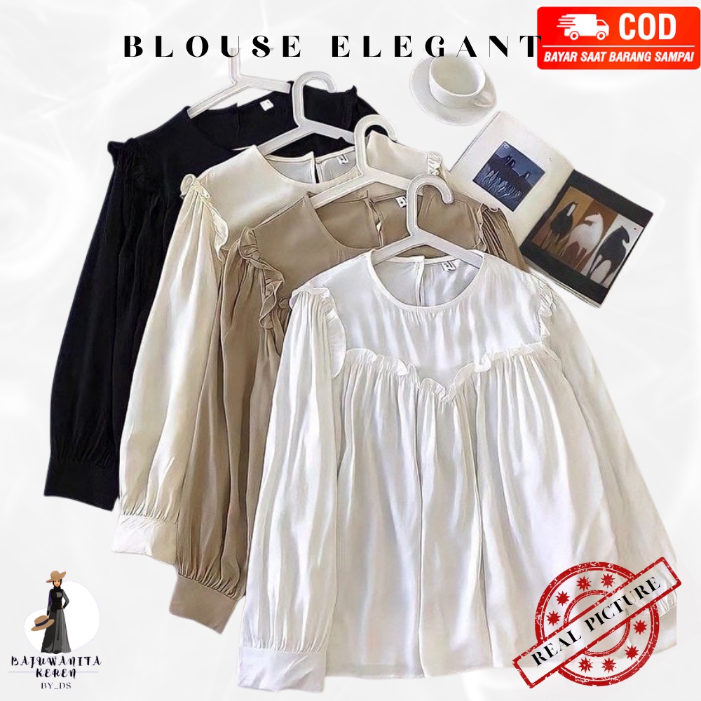 BajuWanitaKeren_byds Baju Atasan Atau Pakaian Kemeja Wanita Cewek Kerja Lengan Warna Hitam Coklat Pu