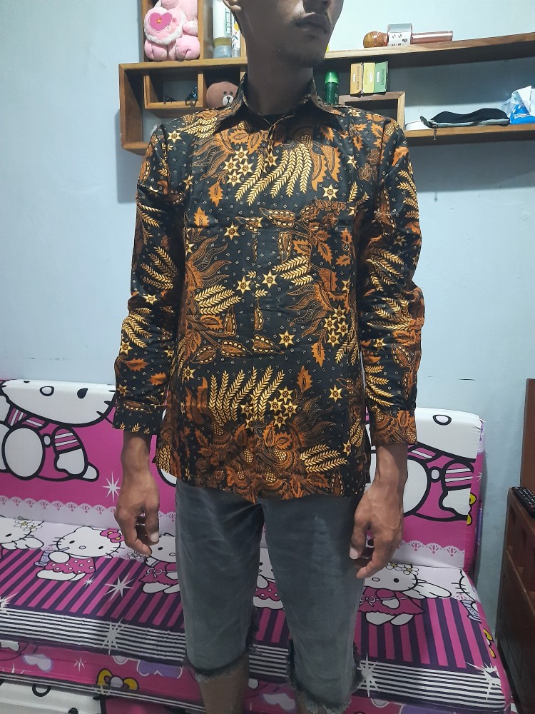 Kemeja Batik Pria Lengan Panjang Size M L Xl Xxl Bswart Batik Hrb026 Kenango Hem Panjang Padi