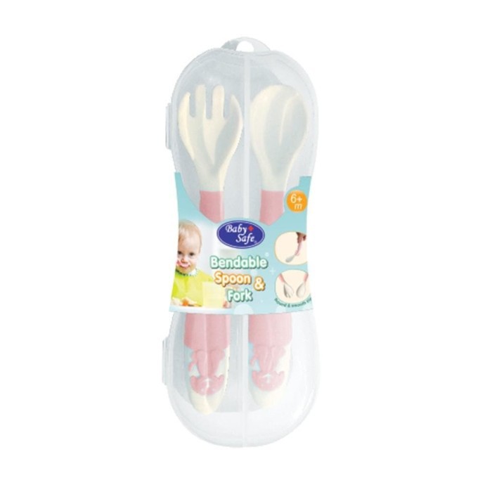 Baby Safe B348 Bendable Spoon &amp; Fork With Case Sendok Garpu Bayi