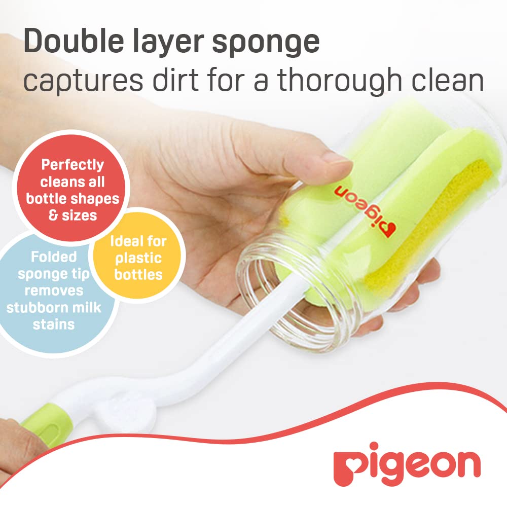 PIGEON SPONGE BRUSH 360 Rotary Handle - Sikat Busa Botol Bayi PP / PPSU Slim Standar / Wide Neck - KEMASAN TERBARU - BPA FREE