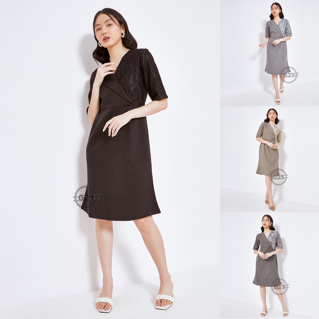 Dress Midi Kerja Formal Wanita Kantor Hitam Polos Bahan Premium High Quality