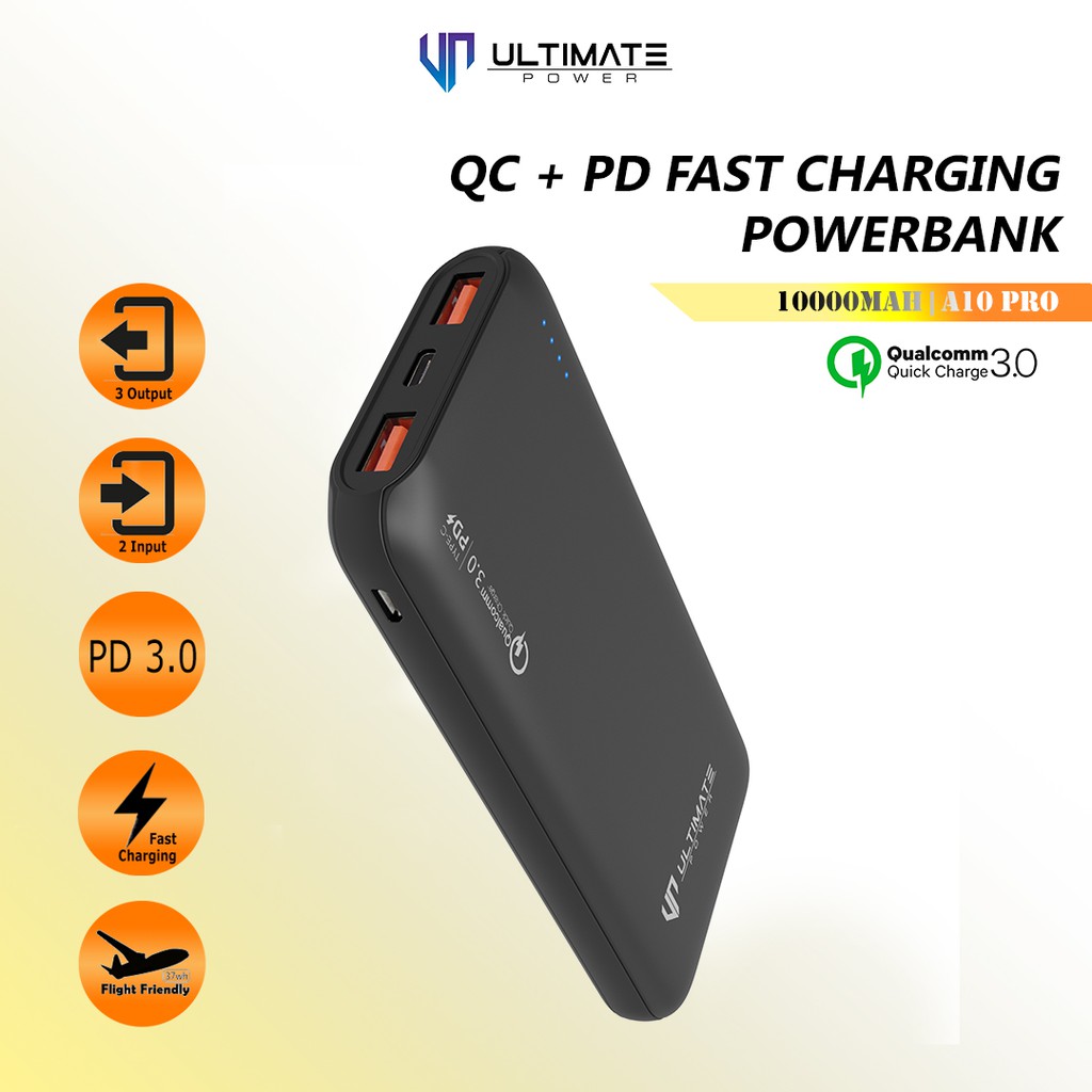 Power bank 10000mAh Fast Charging A10 PRO Ultimate Power QC+PD  Original Promo