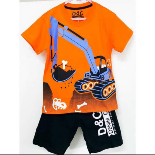 baju setelan anak excafator excavator orange