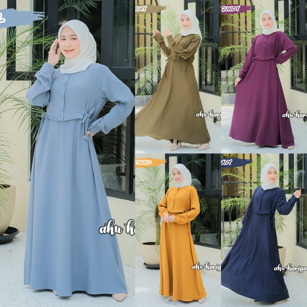 Dress  AKU KARISSA Khanisa/ Midi Haziqa / Gamis ARSYILA itycrepe dan cringkel terbaru polos model trendy