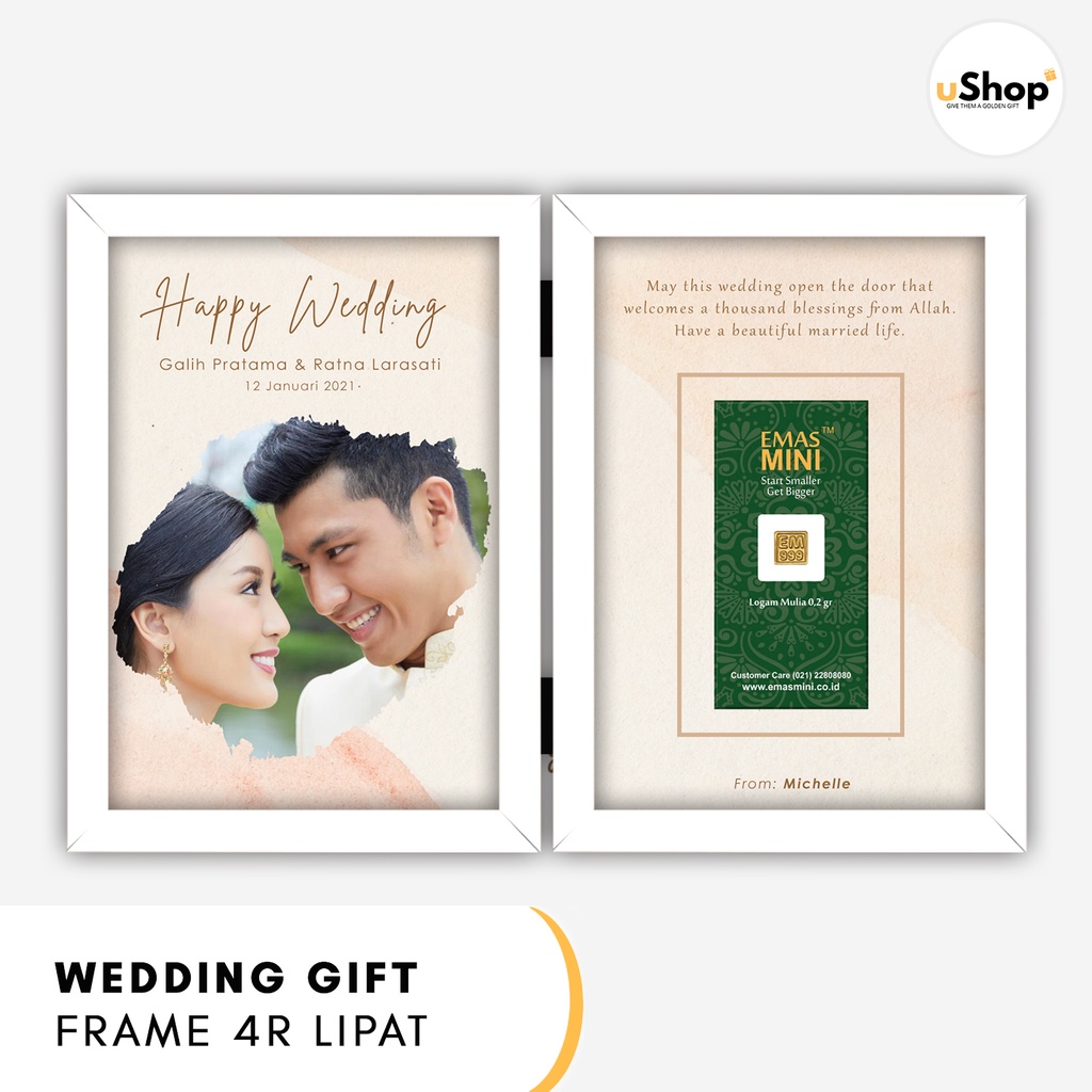 Custom Gift Wedding Photo Frame 4R Lipat / Kado Pernikahan / Hadiah Pernikahan / Hadiah Emas