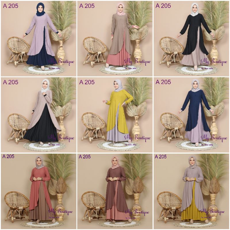 My Boutique Fashion Gamis A205 Stella Crepe Premium Resleting Busui Friendly LD 110 Tangan Karet