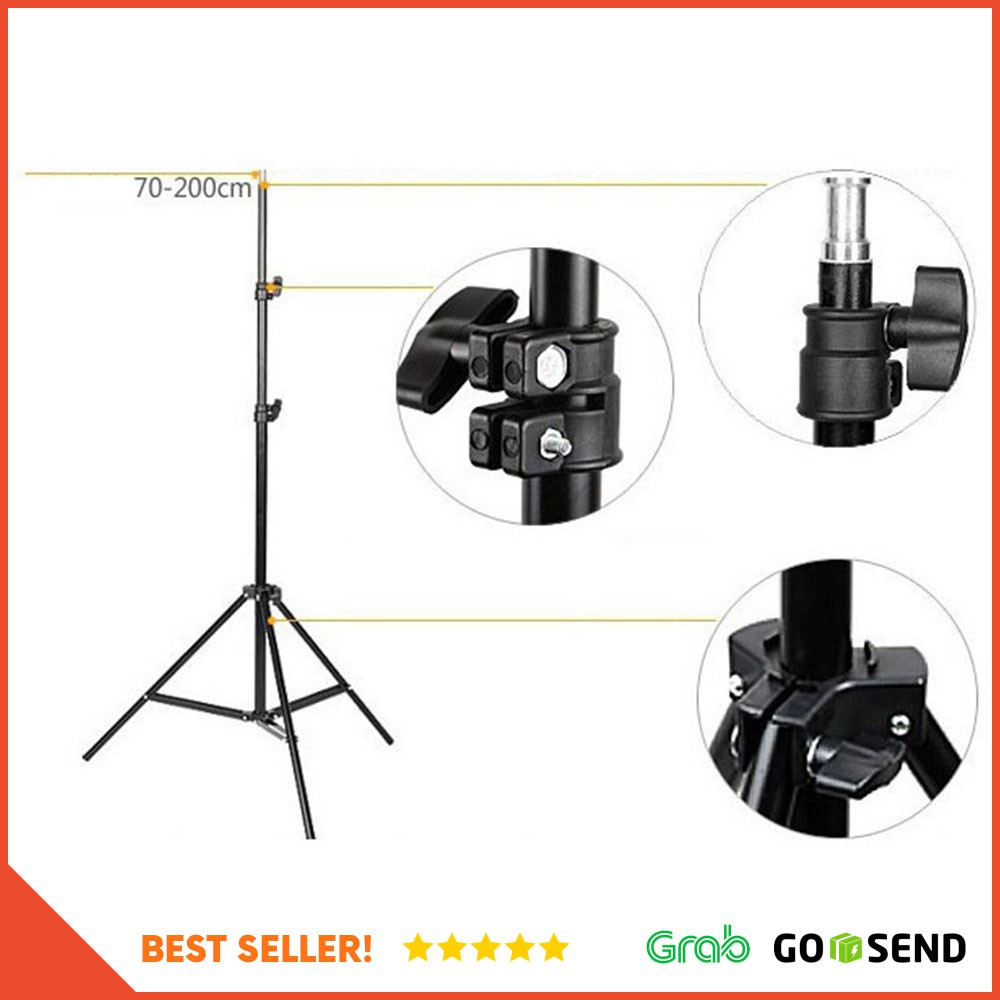 Portable Light Stand Tripod 3 Section 200cm for Studio Lightning - Black