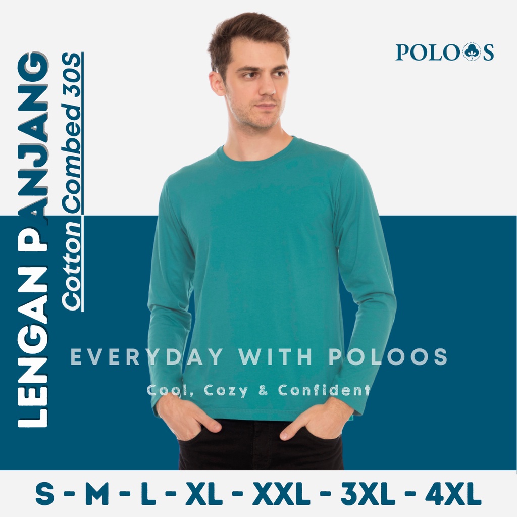 Baju Kaos Polos Pria Lengan Panjang Hijau Tosca