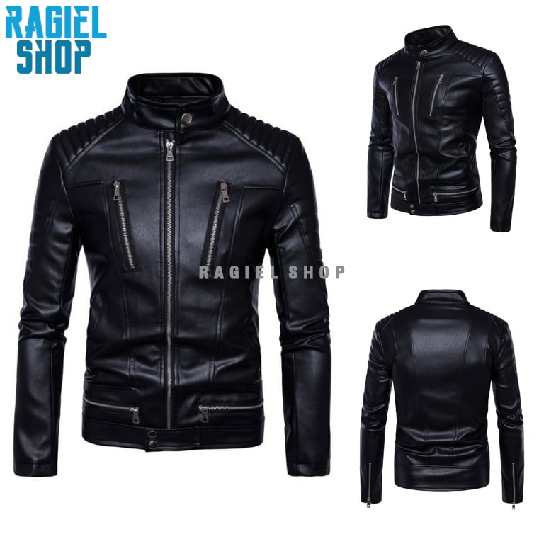 RGL x RACING - Jaket Motor Biker Varsity Korea Pria Bahan Semi Kulit Sintetis Viena Faux Synthetic L