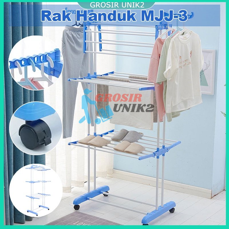 Jemuran Handuk Rak Gantungan Baju Serbaguna Gantungan baju bayi Stainless 3 Lipat Susun RSH