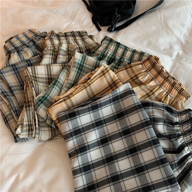 Casual Tartan Long Pants Culot Celana Panjang Wanita Motif Kotak-Kotak 2416