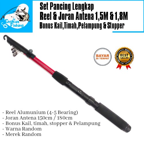 Set Paket Pancing Lengkap Reel Joran 1,5 &amp;1,8 Meter Antena termurah