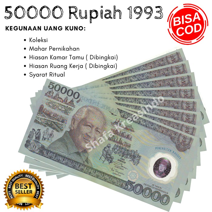 Uang asli Uang Kuno Uang mahar Uang kertas uang langka Uang kuno rupiah 50.000 Polymer 1993 gress
