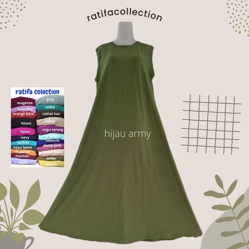 Ratifa Collection Gamis Yukensi busui All Size xl LD100 PJ130 -140 Inner dress jersey tanpa lengan
