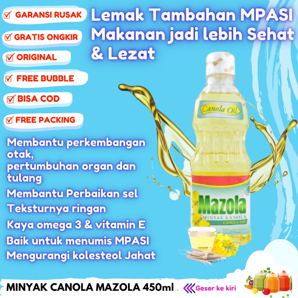 

Minyak goreng sehat mazola canola kanola oil lemak tambahan bahan paket mpasi 450ml