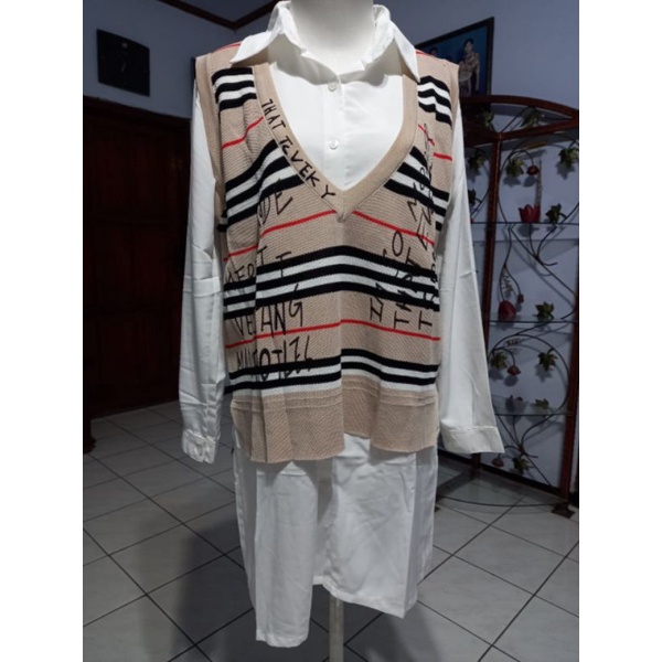 TUNIK VEST RAJUT IMPORT TERBARU MOTIF BURBERRY