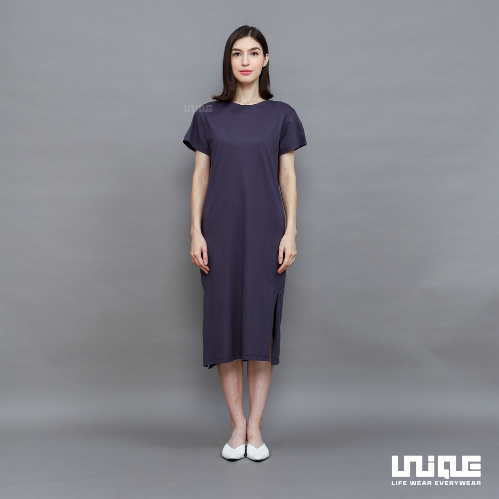 UNIQUE - (Dress Series) Midi Dress With Slit Grey Stone