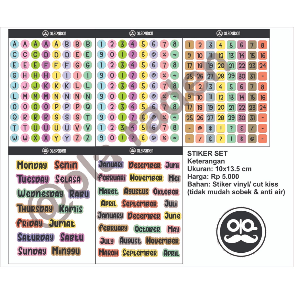 

STICKER ALPHABET 1cm (WATERPROOF) - angka, hari, bulan, Sticker Journal (Anti Air)