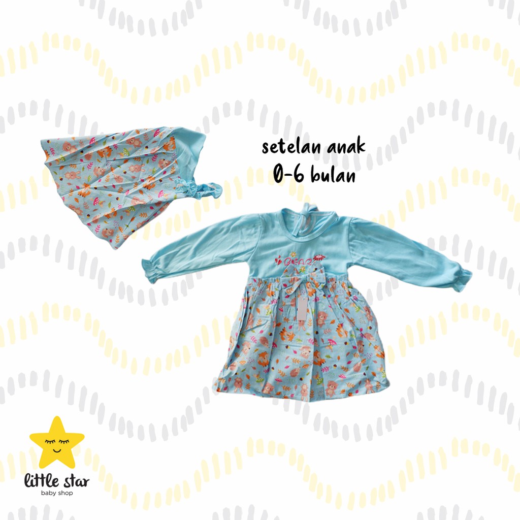 Set Dress Jilbab Motif | Baju Gamis Muslim Anak Perempuan