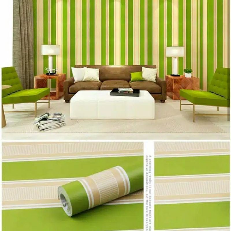 Wallpaper Sticker Dinding Motif Salur Hijau Panjang 10Meter Lebar 45Cm