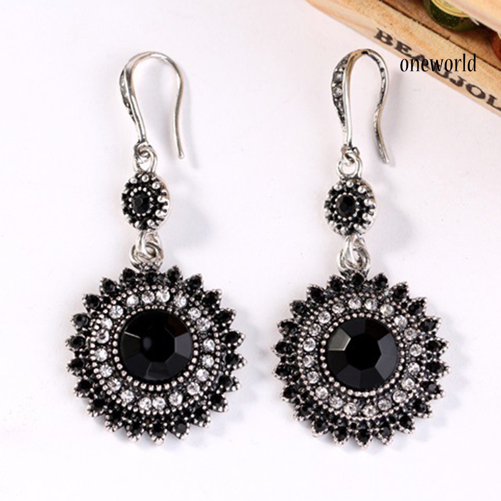 OW# Fashion Wild Personality Exaggerated Round Shape Sun Flower Faux Ruby Earrings