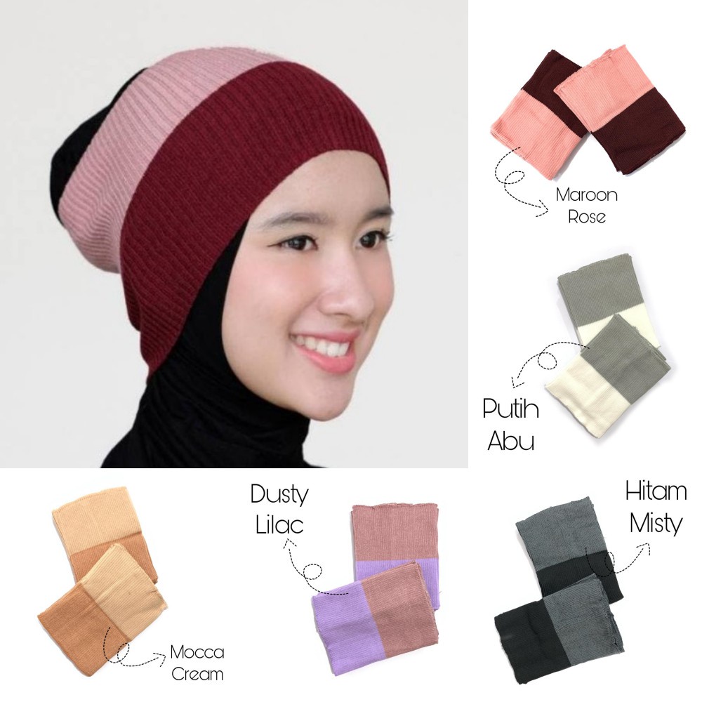 CIPUT RAJUT BANDANA 2 Warna inner rajut dalaman hijab