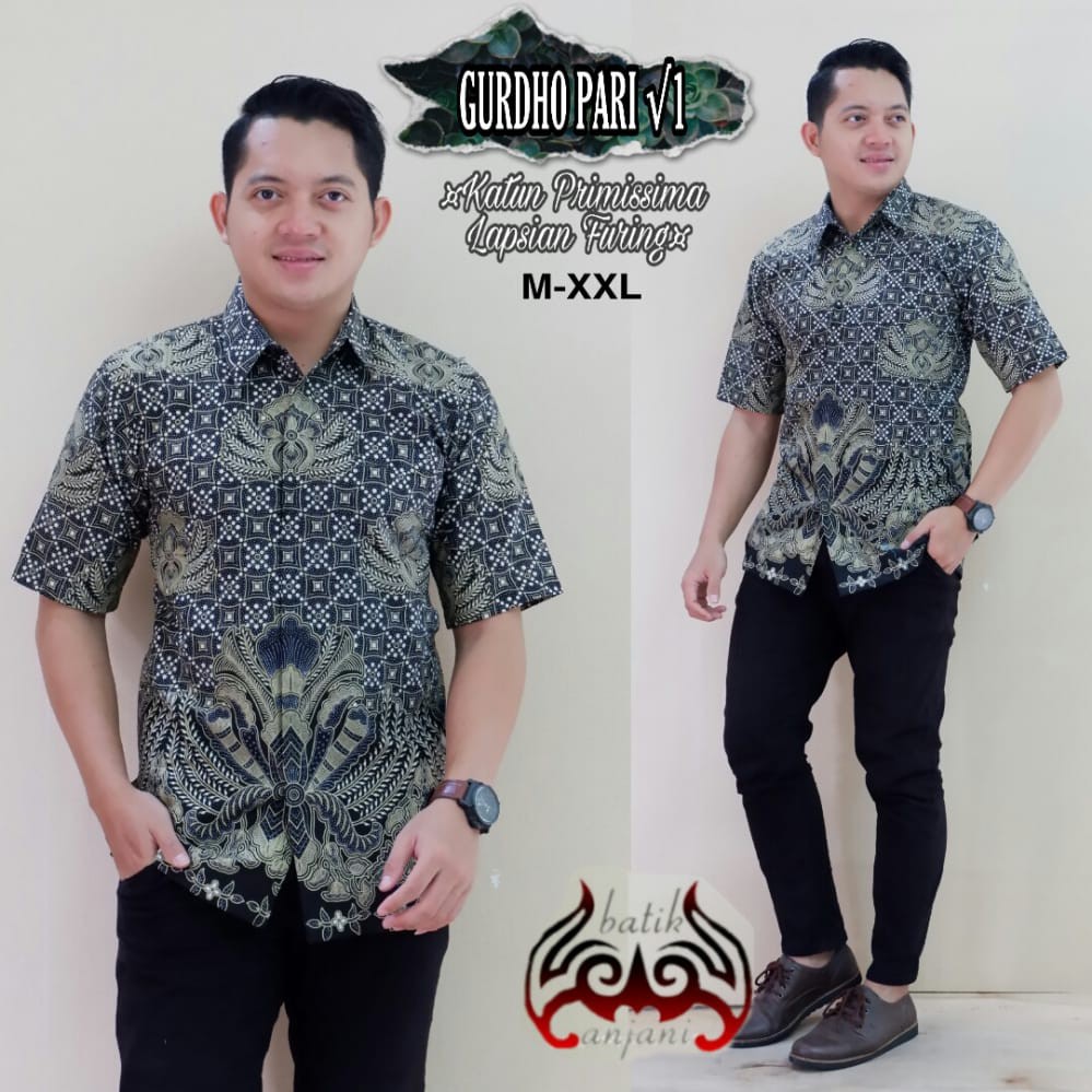 GURDHO PARI 1 Kemeja Batik Pria Lengan Pendek Katun Halus FULL FURING Batik Anjani