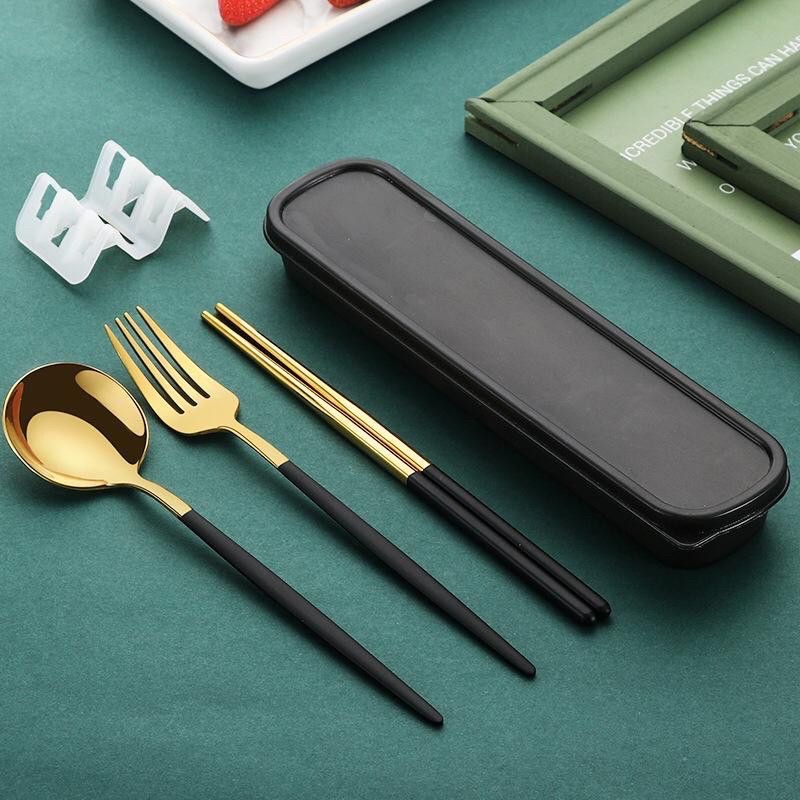 SEN-SENDOK MAKAN GARPU SUMPIT PORTABLE STAINLESS SET 4IN1 ALAT MAKAN SET KOREA