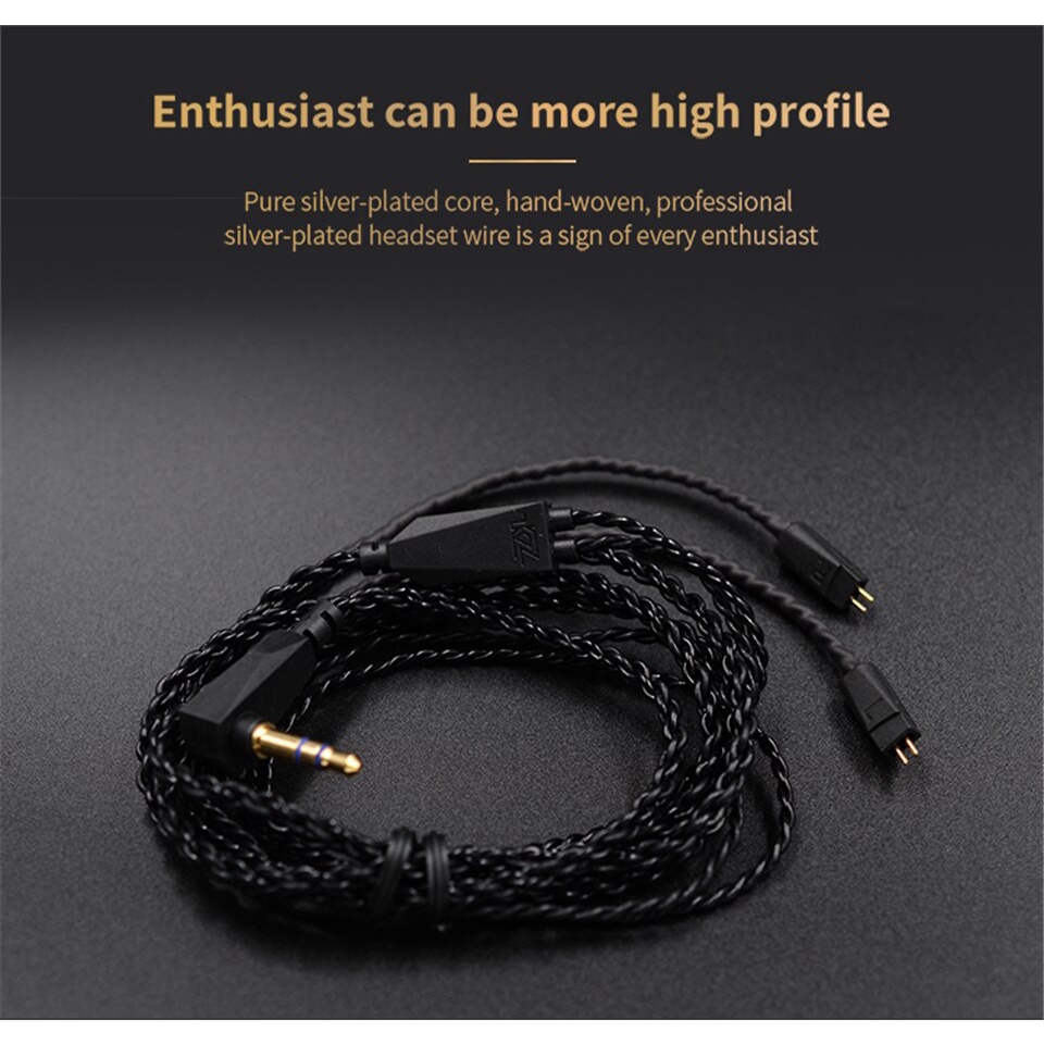 KZ BLACK SILVER PLATED WIRE CABLE KNOWLEDGE ZENITH HIGH PERFORMANCE