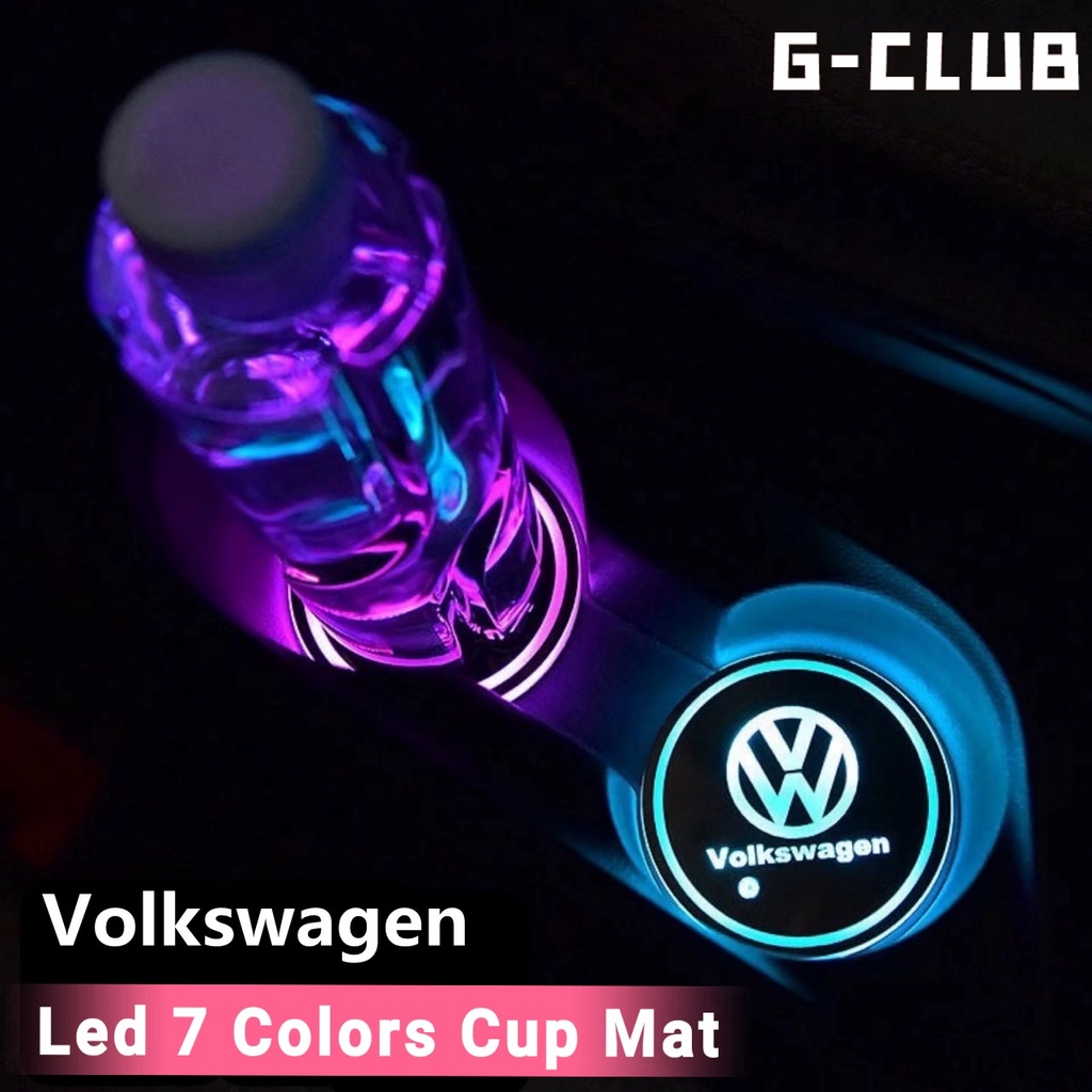 2 Pcs Tatakan Mobil Volkswagen Anti Slip Dengan Lampu Led 7 Warna Dan Port USB