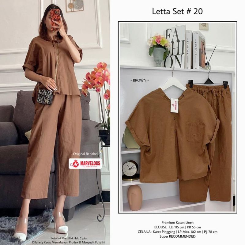 LETTA SET #20 BY MARVELOUS (ONE SET WANITA) Setelan katun linen premium rekomended