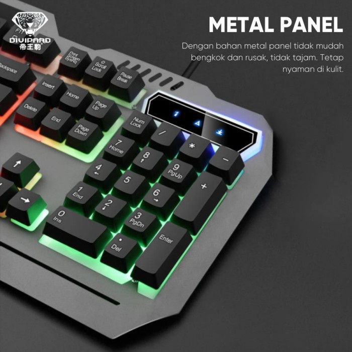 Keyboard Gaming Divipard GK-70 Kabel USB 2.0 Plus LED Lightning Metal