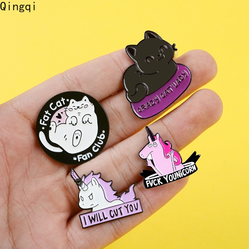 Bros Pin Enamel Desain Kartun Hewan Kucing Rubah Panda Unicorn Untuk Hadiah