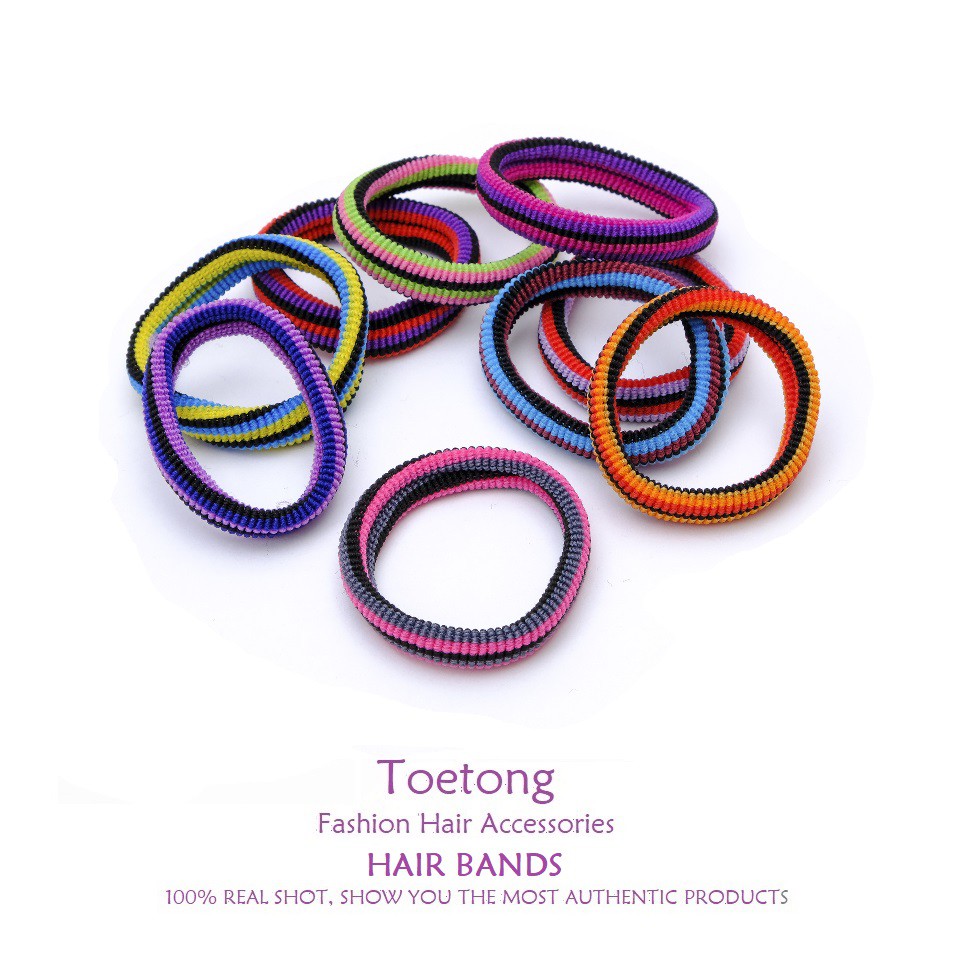 Ikat Rambut Donat Rajut Motif Salur 5cm Ikat Rambut Kain Karet Rambut Kuncir Hair Ties Hairband-1